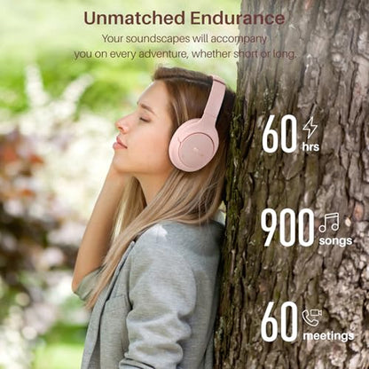 TOZO Hybrid Active Noise Cancelling Headphones, Hi Res Audio | Wireless Over Ear Bluetooth Headset, 60H Playtime, Custom EQ via App Deep Bass Comfort Fit Ear Cups, for Home Office Travel - color: Pink