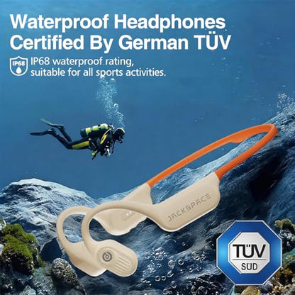 Diving & Swimming Bone Conduction Headphones – IP68 Waterproof, Open-Ear, Built-in MP3 & Bluetooth 6.0, Magnetic Charging, TUV Certified 10m Diving, 15H Playback – Orange - color: Orange