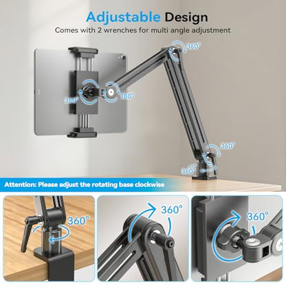 Portable Monitor Arm Mount Holder Screen Stand 18.5" 360° Rotating Base | Solid Aluminum,Tool-Free Tilt,No Sagging,Zero Plastic Joints,Hybrid Lock,Desk Protection Clamp for WFH Setups & Coding - size: up to 18.5"