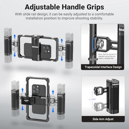 NEEWER Upgraded Phone Rig Vlogging Kit, Video Stabilizer with Dual Handle, Wireless Mic Clip Slot for TikTok YouTube, Compatible with SmallRig iPhone 17 Pro Max 16 16e 15 Galaxy S25 Ultra, PA009 - style: PA009