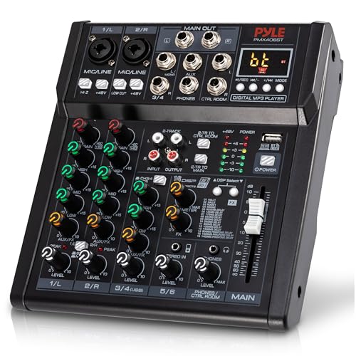 Pyle 6 Channel Studio Mixer - Small Footprint, USB - PC Recording, Bluetooth In, MP3 Player, DSP Effects, +48V Phantom Power, XLR Combo Inputs, Control Room Out, Smooth Dials and Faders - PMX406ST - size: 6