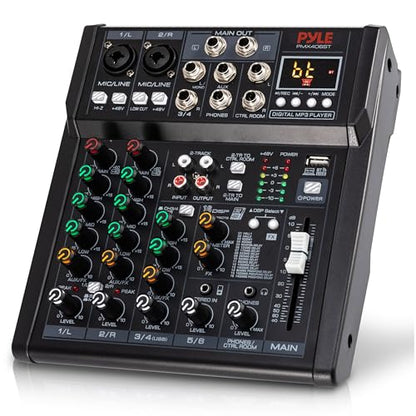 Pyle 6 Channel Studio Mixer - Small Footprint, USB - PC Recording, Bluetooth In, MP3 Player, DSP Effects, +48V Phantom Power, XLR Combo Inputs, Control Room Out, Smooth Dials and Faders - PMX406ST - size: 6