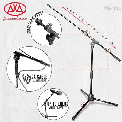 AxcessAbles Low-Profile Microphone Tripod Stand with Boom Arm | Adjustable Height Short Floor Mic Stand with Boom | Kick Drum Mike Stands | Guitar Amp Stands (2-Pack) - style: 2 Mic Stands