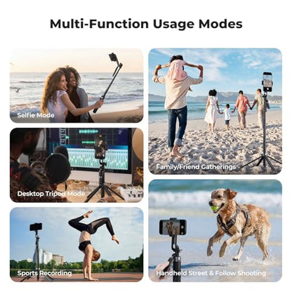 K&F CONCEPT 69" Auto Open Selfie Stick with 4 Legs & Stabilizing Handle | Phone Tripod, 360° Rotation Cell Phone Tripod Stand with Remote Control, Compatible with iPhone Osmo Pocket 4/3, A702
