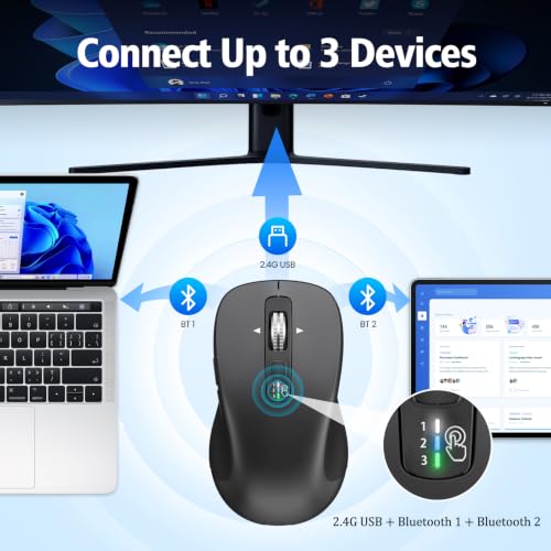 CITLLA Wireless Bluetooth Mouse, Multi-Device Ergonomic Mouse - color: All Gray