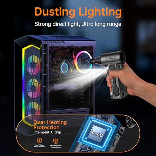 Compressed Air Duster, 150000RPM Electric Air Duster with 3 Gear Speed Adjustable, Rechargeable Cordless Dust Cleaner with Brush/Lighting for Keyboard, PC, Car, Outdoor, Air Bed