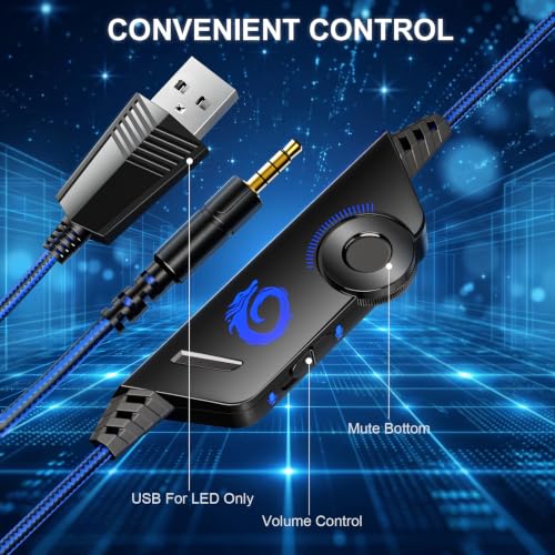 VersionTECH. G2000 Gaming Headset for PS5 PS4 Xbox One Controller,Bass Surround Noise Cancelling Mic, Over Ear Headphones with LED Lights for Mac Laptop Xbox Series X S Nintendo Switch NES PC Games