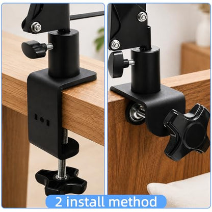 Desk Clamp for Microphone, Heavy-Duty Metal Mic Boom Arm C Clamp | 2 Way Mount 12mm Hole Table Clamp for Magnifying Light, Phone and Tablet Stand, Lamp Base, Fits Up 5.5cm Desktop Thickness - size: XZ007