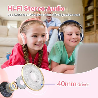 EarFun K2 Kids Bluetooth Headphones for School/Travel,Built-in Mic, 2 Packs | Volume Limited, 40H Playtime, Stereo Sound, Foldable Over-Ear Headphone for Kids/Toddler/Travel/Tablet, Blue&Pink - color: Pink&Blue