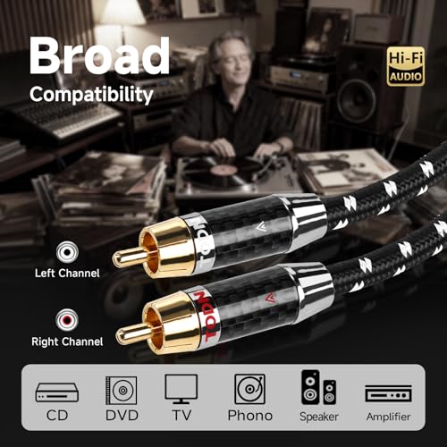 TODN 0.50m Audiophile OCC RCA 오디오 케이블 차폐 턴테이블/앰프/CD용 | 듀얼 차폐, 소음 감소, RCA to RCA, 24K 금 도금, L/R 채널, Hifi 홈 스테레오 오디오용 - color: OCC-MAX Plus, size: 1.64ft/0.5m
