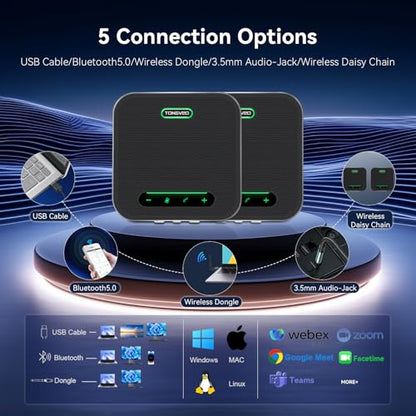 Wireless Conference Speaker and Microphone, 2-in-1 Daisy Chain Bluetooth Speakerphone with 4 Mics Arrays and 360° Voice Pickup and Noise Reduction,Bluetooth/USB/Dongle connection Methods for 30 People - color: Jet