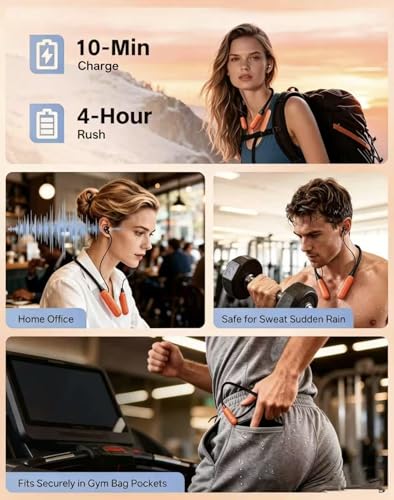 JL&MI Neckband Bluetooth Headphones, 1000H Extra Battery Life Magnetic Earbuds Noise Cancelling, 80H Playtime Running Headphones Around Neck with Mic, Wireless HiFi Stereo Earphones, Orange - color: Orange