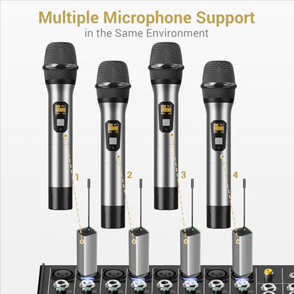 TONOR Wireless Microphone, 15 Channel UHF Metal Cordless Handheld Mic System with Rechargeable Receiver, for Karaoke, Singing, Party, Wedding, DJ, Speech, 200ft, TW620 Silver, 1Mic