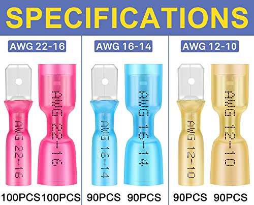 haisstronica 560PCS Heat Shrink Spade Connectors, 22-10 AWG, Male/Female | Quick Disconnects for Component Service, Reinforced Refillable Case, Removable Size Bins, Wire Connectors - size: AWG 22-10, style: Male&Female Kit 560PCS