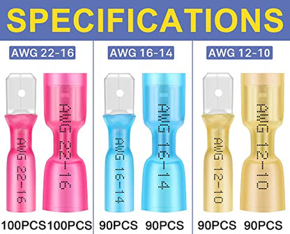 haisstronica 560PCS Heat Shrink Spade Connectors, 22-10 AWG, Male/Female | Quick Disconnects for Component Service, Reinforced Refillable Case, Removable Size Bins, Wire Connectors - size: AWG 22-10, style: Male&Female Kit 560PCS