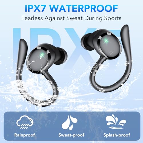 KT1 Bluetooth Headphones Wireless Earbuds 72hrs Playtime Wireless Charging Case Digital Display, Ear Buds with Earhook,IPX7 Waterproof, Deep Bass 2.0,Over-Ear Earphones for Sport Running, Black - color: Black