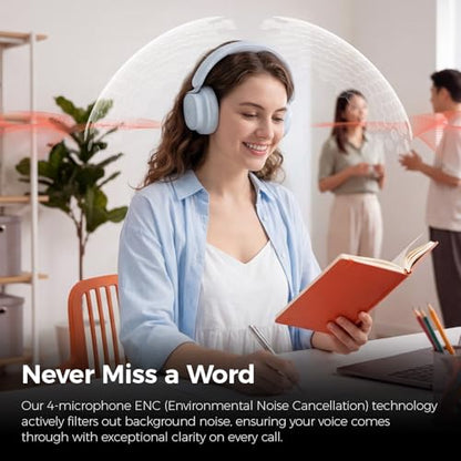 havit Noise Cancelling Headphones Over Ear, Wireless Bluetooth Headphones with 132H Playtime, Fast Charge 5 Min=5H, Foldable, Dual Device, with Mic for Travel Work Office, Blue