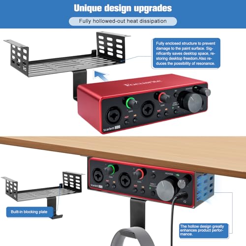 Metal Under Desk Mount for Focusrite Scarlett 2i2 3rd Gen with Adjustable Headphone Hanger Stand, Metal Under Desk Mount for Audio Interfaces and Studio Gear (Only for Focusrite Scarlett 2i2 3rd Gen)