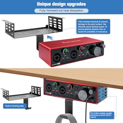 Metal Under Desk Mount for Focusrite Scarlett 2i2 3rd Gen with Adjustable Headphone Hanger Stand, Metal Under Desk Mount for Audio Interfaces and Studio Gear (Only for Focusrite Scarlett 2i2 3rd Gen)