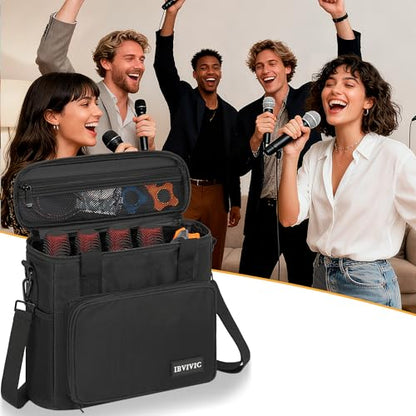 IBVIVIC 4 Slots Wireless Microphone Case with Foam, Microphone Carry Bag | Mic Storage Travel Bag with Shoulder Strap for Singing, Karaoke, Party - size: 4 Slots