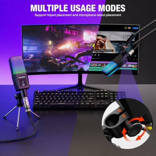 Gaming Microphone for PC, 3.5mm AUX/XLR RGB Condenser Mic for Streaming | Plug and Play | Easy Setup for Videos YouTube Creator Streamer Starter Gamers | Podcast Mic with Desktop Stand for PC/Laptop