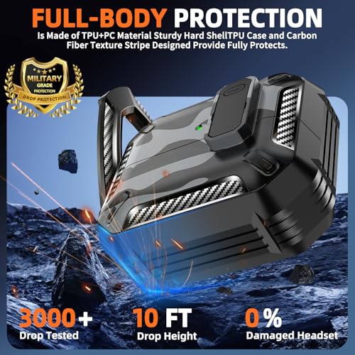 Safety Lock Case for Samsung Galaxy Buds3 FE/3/3 Pro (C-Grey) | with Secure Lock Clip & Cleaning kit Full Body Shockproof Carbon Fiber Protection Design - color: B-C-grey