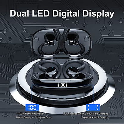 Wireless Earbuds for Small Ear, HiFi Stereo Sport Bluetooth 5.3 Headphones with Earhooks, 48H Deep Bass Ear Buds with LED Display, Noise Cancelling, IP7 Waterproof Earphones Built-in Mic for Running - color: Black