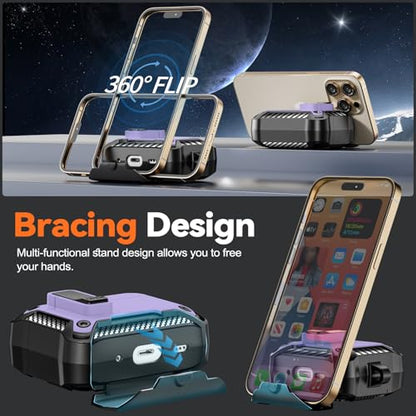 for AirPods Pro 1st/2nd Case with Lock & Phone Stand(Purple) | Automatic Snap Switch Lock,Carbon Fiber Texture Design Cover with Cleaner Kit - color: BB-Purple