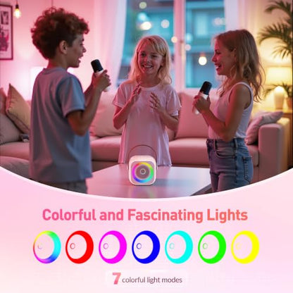 Mini Karaoke Machine,Portable Bluetooth Speaker with 2 Wireless Microphones - color: P-ink