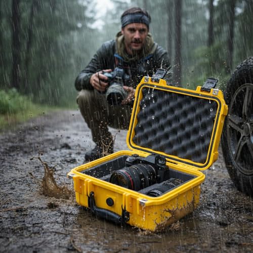 MEIJIA All Weather IP67 Waterproof Hard Camera Case,Hard Protective Case,Hard Case with Customizable Foam,Fit Use of Drones,Camera,Equipments,Pistols(Yellow,13.35 x11.63x5.98inches) - color: Yellow, size: 13.35 x11.63x5.98inches