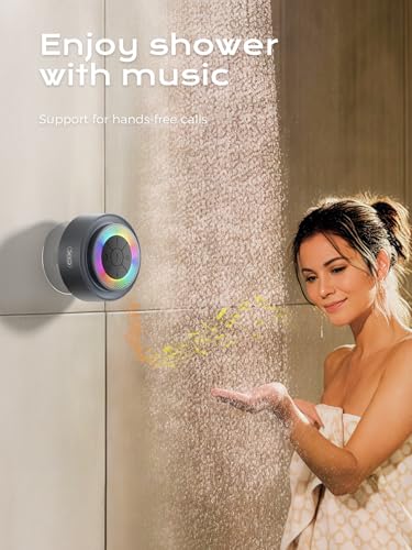 Bluetooth Shower Speaker,XO Portable Shower Speakers IP67 Waterproof with Suction Cup,Built-in Mic and Dynamic LED Lights,Handsfree Wireless Speaker for Bathroom, Party, Beach