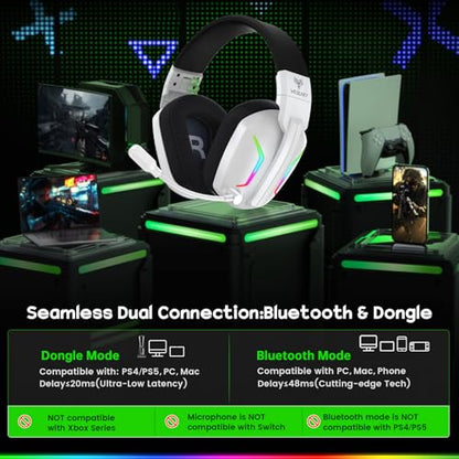 WESEARY Wireless Gaming Headset for PC, PS5, PS4, Switch, Mac, 2.4GHz Wireless Gaming Headphones with ENC Noise Canceling Microphone, Bluetooth 5.4, Cool Lighting, 50H Battery, 50mm Drivers
