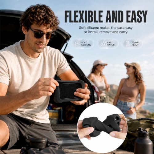 COMECASE Silicone Case for JBL Go 5 with Metal Carabiner, Black, Case Only | Thickened Edges, Inner Cushioning Ribs, Easy Button Access, Uncovered Grille and Edge Light, for Travel and Outdoor Use - color: Black