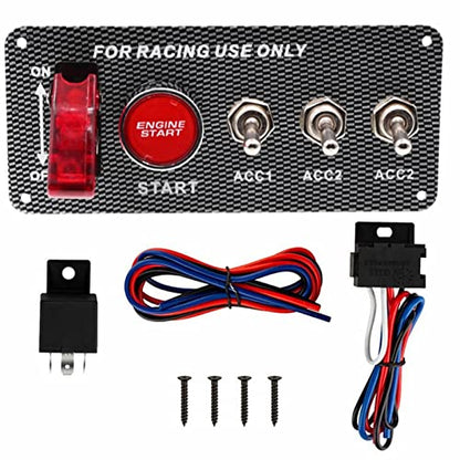 12V Ignition Switch Panel for Race Car Ignition Starter Switches | 5 in 1 Ignition Panel with Engine Push Button Carbon Fiber LED Toggle Switches for RV Truck Racing Car Ignition Switch Panel - size: 5Gang