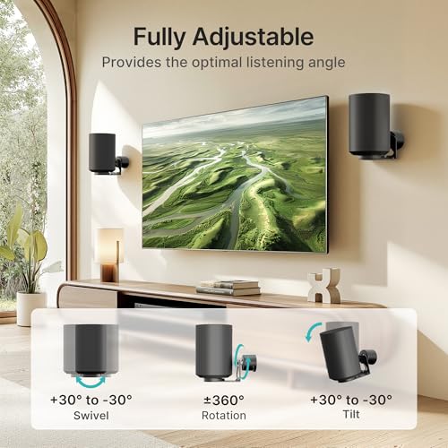 Speaker Wall Mount for Sonos Era 100 and Era 300, 1 Pair, Black | Flexible Angle Adjustment, Surround Sound Speaker Wall Bracket Compatible with Sonos Era Speakers - color: Black