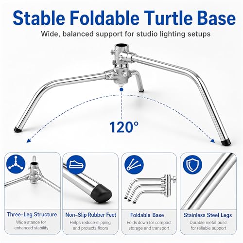 3-Pack Heavy Duty C-Stands Kit, 6.9ft Stainless Steel Stands with 34.6in Boom Arms, 6 Grip Heads and TB-130 Wheeled Rolling Case for Studio Lighting - size: 210CM C Stand 3 Pack with TB-130
