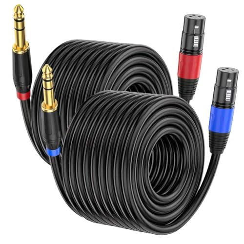 2 Pack XLR to 1/4 Inch (6.35mm) TRS Mono Jack Microphone Cable, 100FT, Balanced 3 Pin XLR Female to Quarter inch TRS Plug Mic Cord for Dynamic Microphone - size: 100 FT, 2Pack, style: XLR Female to 6.35mm