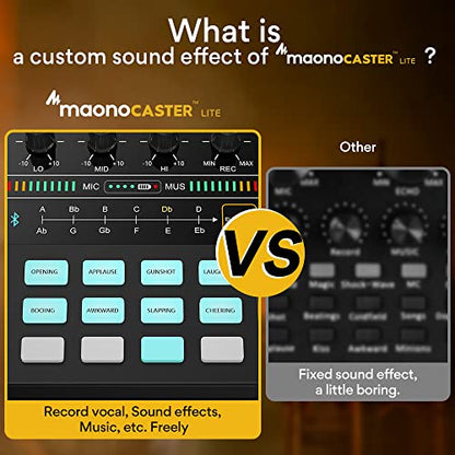MAONO Podcast Equipment Bundle with Audio Mixer & 3.5mm Mic for Streaming | All-in-one audio production, PC and smartphone-compatible, 4 custom soundpads, for creators, home podcast setup AU-AM200-S1 - color: AU-AM200-S1 Black