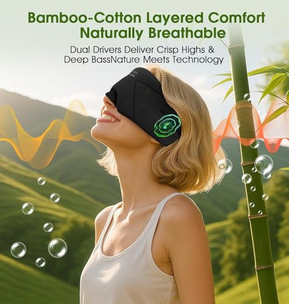 Sleep Mask with Headphones Bluetooth 5.4, LC-dolida Soft Bamboo Cotton Wireless Bluetooth Sleep Mask, Music Sleeping Headphones Cooling & Breathable, Ultra-Thin Stereo Speaker for Side Sleepers - color: Ink