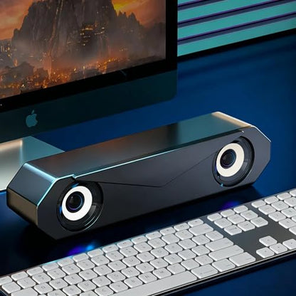 Wired Desktop Soundbar, High Volume Stereo Speakers with Subwoofer for PC, Laptop, and Mac, Compact Long-Shape Design, Clear Sound for Gaming & Movies (White) - color: White