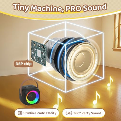 Mini Karaoke Machine, Portable Bluetooth Karaoke Speaker with 2 Wireless Microphones, Singing Machine with Party Lights for Kids and Adults, Birthday Gifts for Girls Boys Family Home Party - color: Black 2 Mics