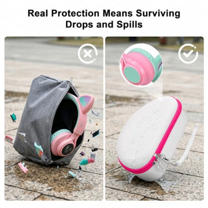 PAIYULE Kids Headphone Case for Riwbox CT-7S/CT-7, for iClever IC-HS01 | Headphone case for kids, hard EVA shell, mesh pocket, fits cat-ear over-ear models, red, school and travel, box only, White - color: White