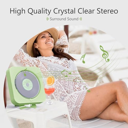 MICOCIOUS Portable CD Player with Bluetooth Desktop CD Player for Home CD Music Players with Remote Control,Timer,Built-in Dual Speakers with LED Display Home Audio Boombox FM Radio (Green) - color: Green