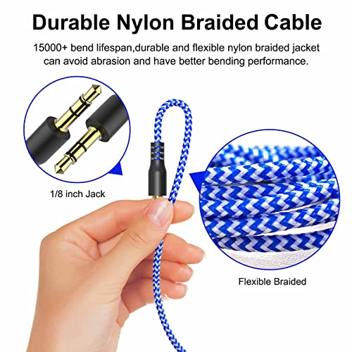 AUX Cord for Car, 7 Pack 3.5mm Auxiliary Audio Cable, Stereo AUX Cable with Flexible Nylon Braided Cords for Car iPad iPhone Samsung Galaxy Google Pixel Tablet PC Headphone Speaker Mic