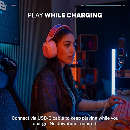 JLab Nightfall Wireless Gaming Headset, Bluetooth 5.3, Pink - color: Pink