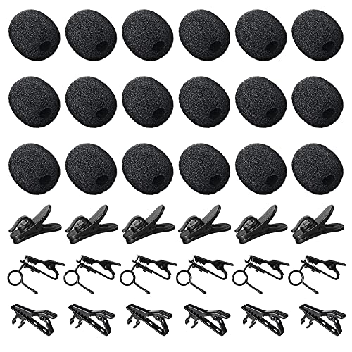 TOODOO 36 Pcs Lapel Microphone Clips Replacement Kit 18 Pieces Lapel Mic Windscreen Foam Covers and 18 Pieces Metal Lav Mic Tie Clips ＆ Plastic Wire Clip for Interview Video