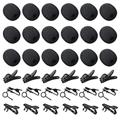 TOODOO 36 Pcs Lapel Microphone Clips Replacement Kit 18 Pieces Lapel Mic Windscreen Foam Covers and 18 Pieces Metal Lav Mic Tie Clips ＆ Plastic Wire Clip for Interview Video