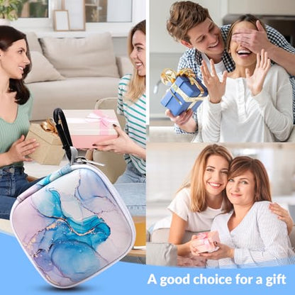 Unique Patterned Portable EVA Earbud Case with Carabiner | Printed Earbud Holder With Sturdy Carabiner, Multi-Use Storage For Earphones, Headphones, SD Cards & Small Electronic Chips - color: Blue marble