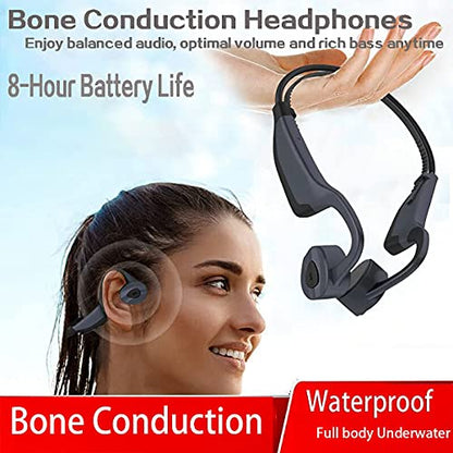 IKXO Bone Conduction Headphones Waterproof Bluetooth for Swimming, MP3 Player Wireless Sport Earphones IPX8 Open-Ear Built-in 8GB Flash Memory for Running, Diving Water, Gym, Spa (Gray) (Style_1)