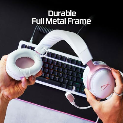 HyperX Cloud III – Wired Gaming Headset, PC, PS5, Xbox Series X|S, Angled 53mm Drivers, Memory Foam, Durable Frame, Ultra-Clear 10mm Mic, USB-C, USB-A, 3.5mm – Pink